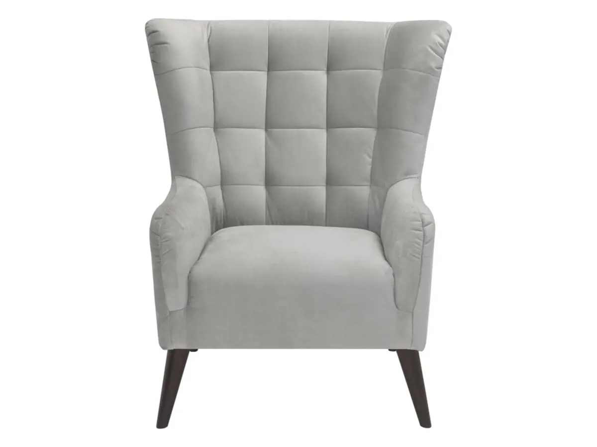 Sillón orejero Casey de terciopelo gris claro