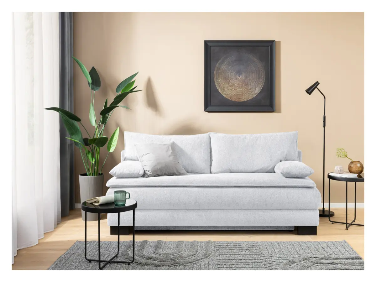 Sofá de tres plazas Lindon convertible con arcón, chenilla gris