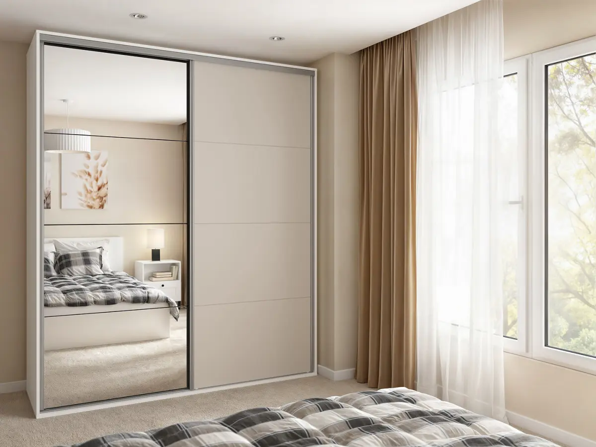 Armario de puertas correderas Flex 200 cm con espejo blanco/cachemira