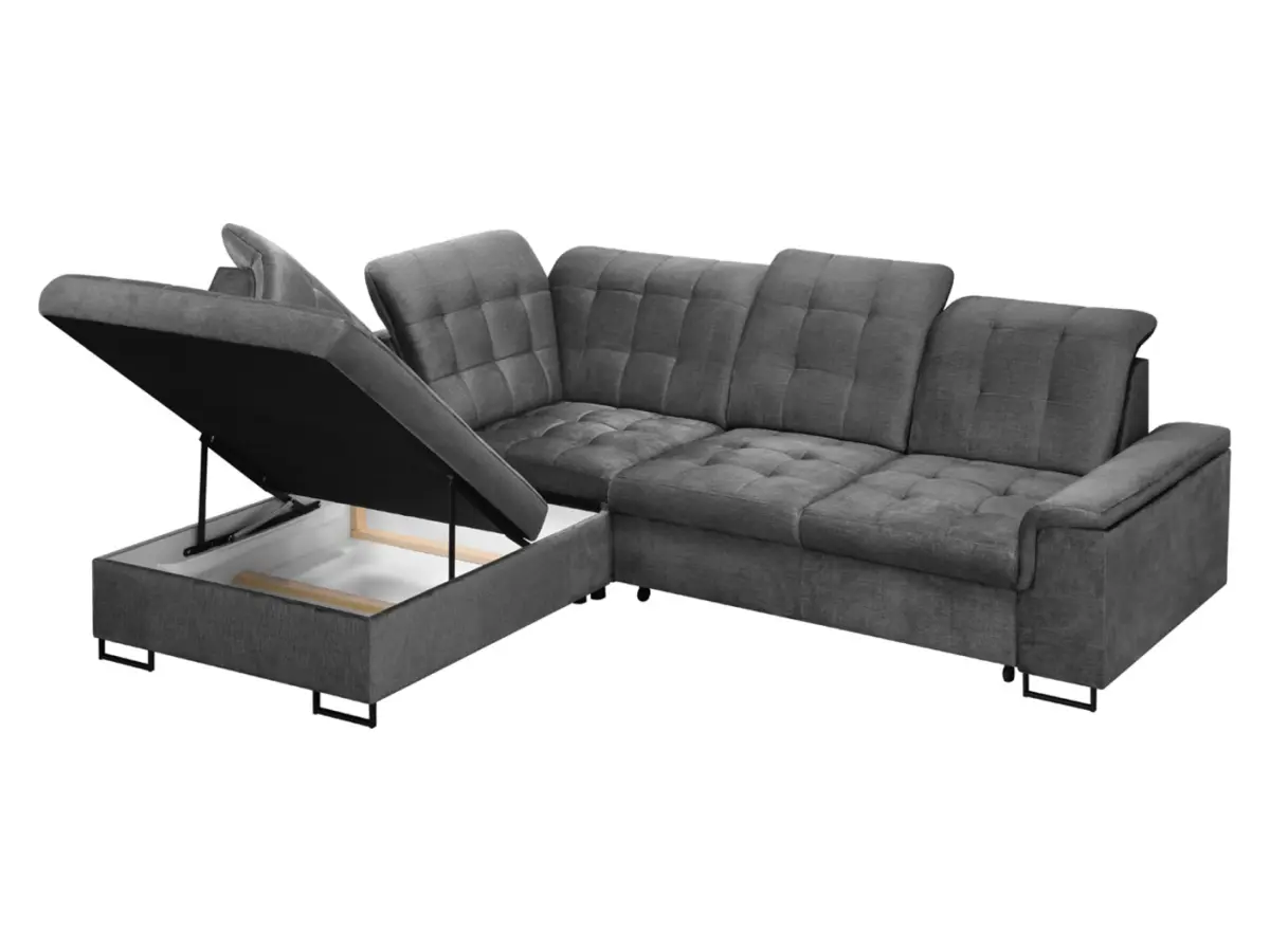 Sofá rinconera izquierdo Aragon extensible con reposacabezas y asiento regulables gris