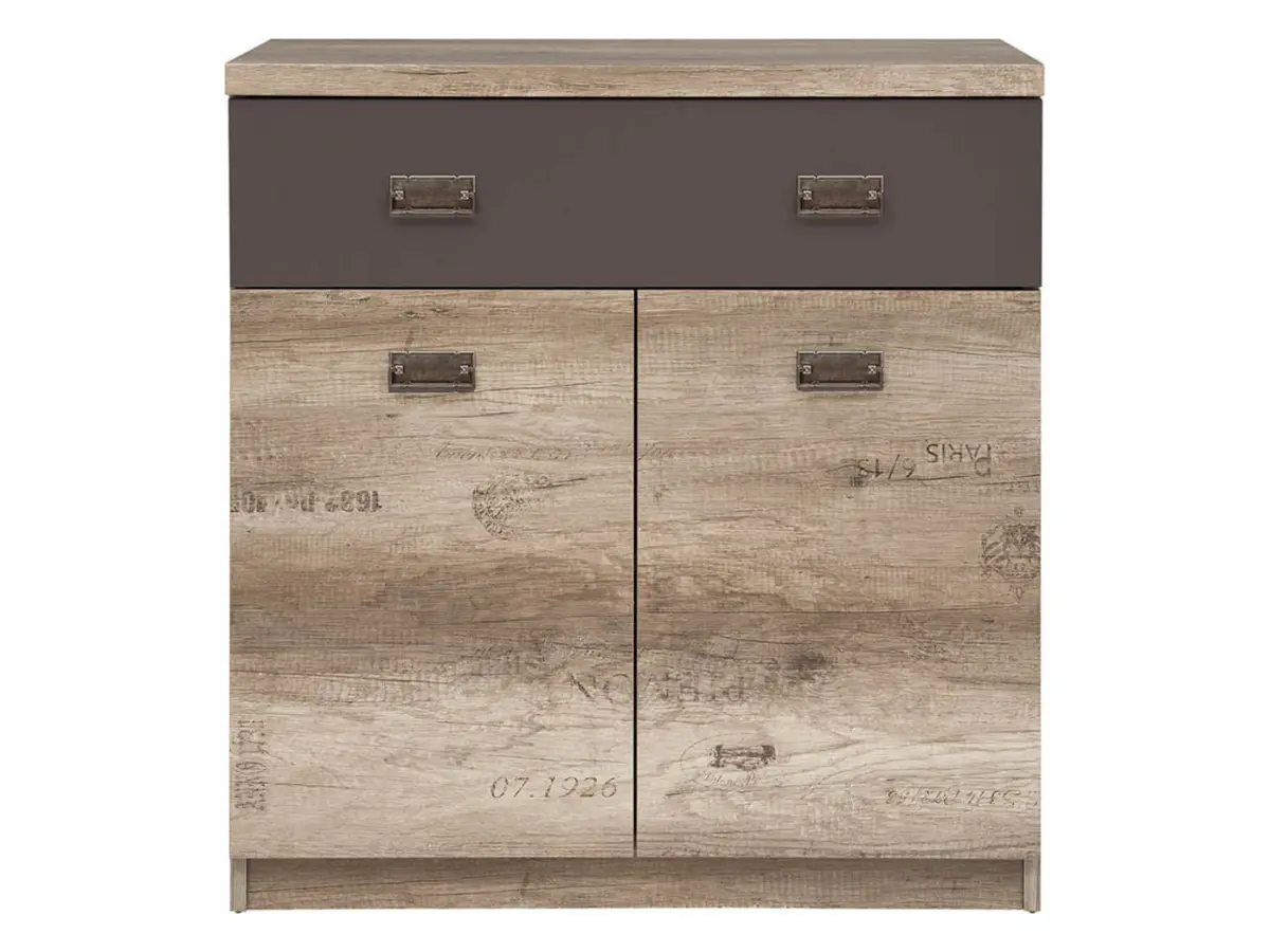 Cómoda Malcolm 80 cm con 2 puertas y un cajón roble canyon monument/gris tungsteno/roble canyon monument estampado