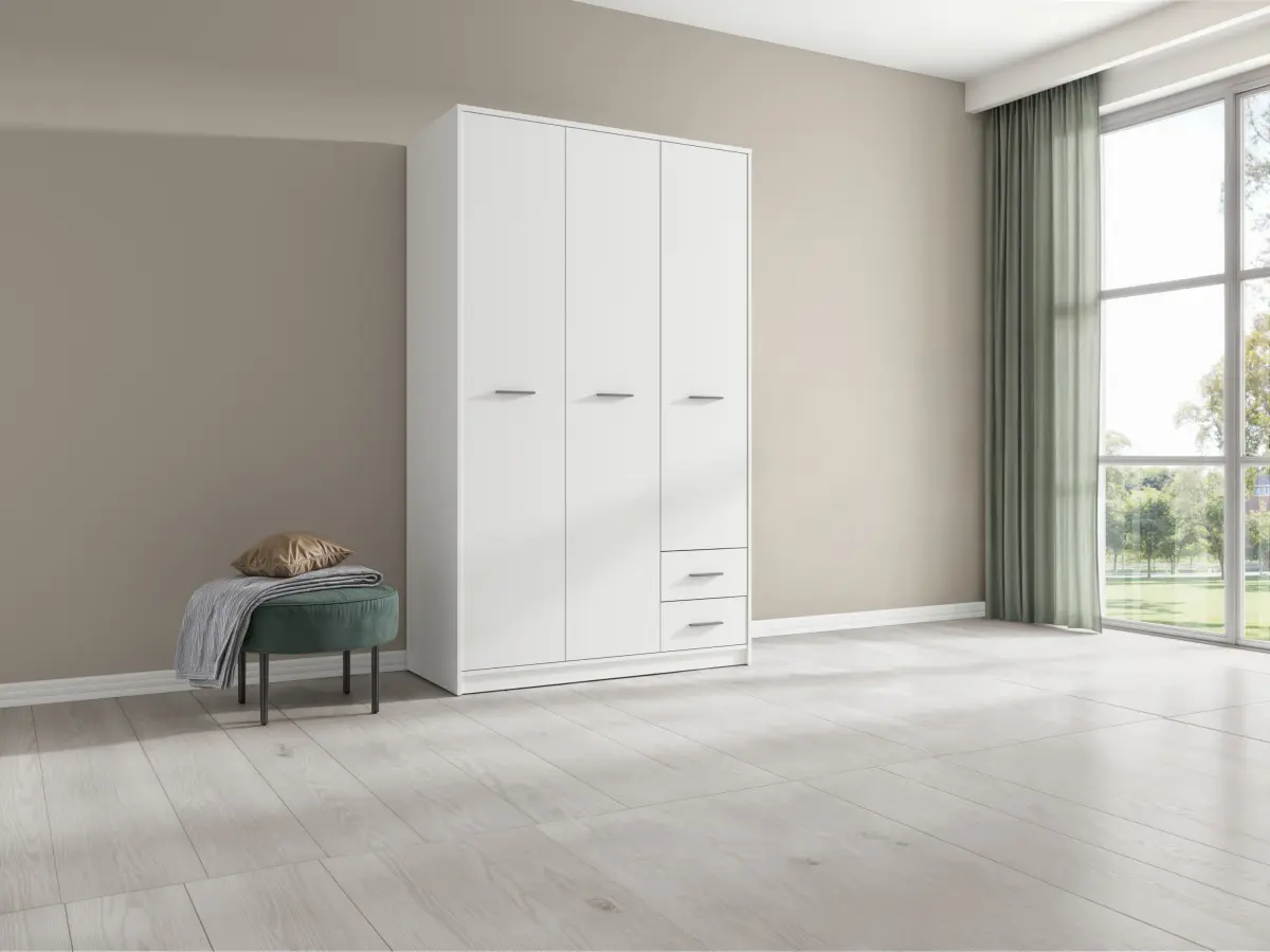 Armario de tres puertas Nepo Plus 118 cm con cajones blanco