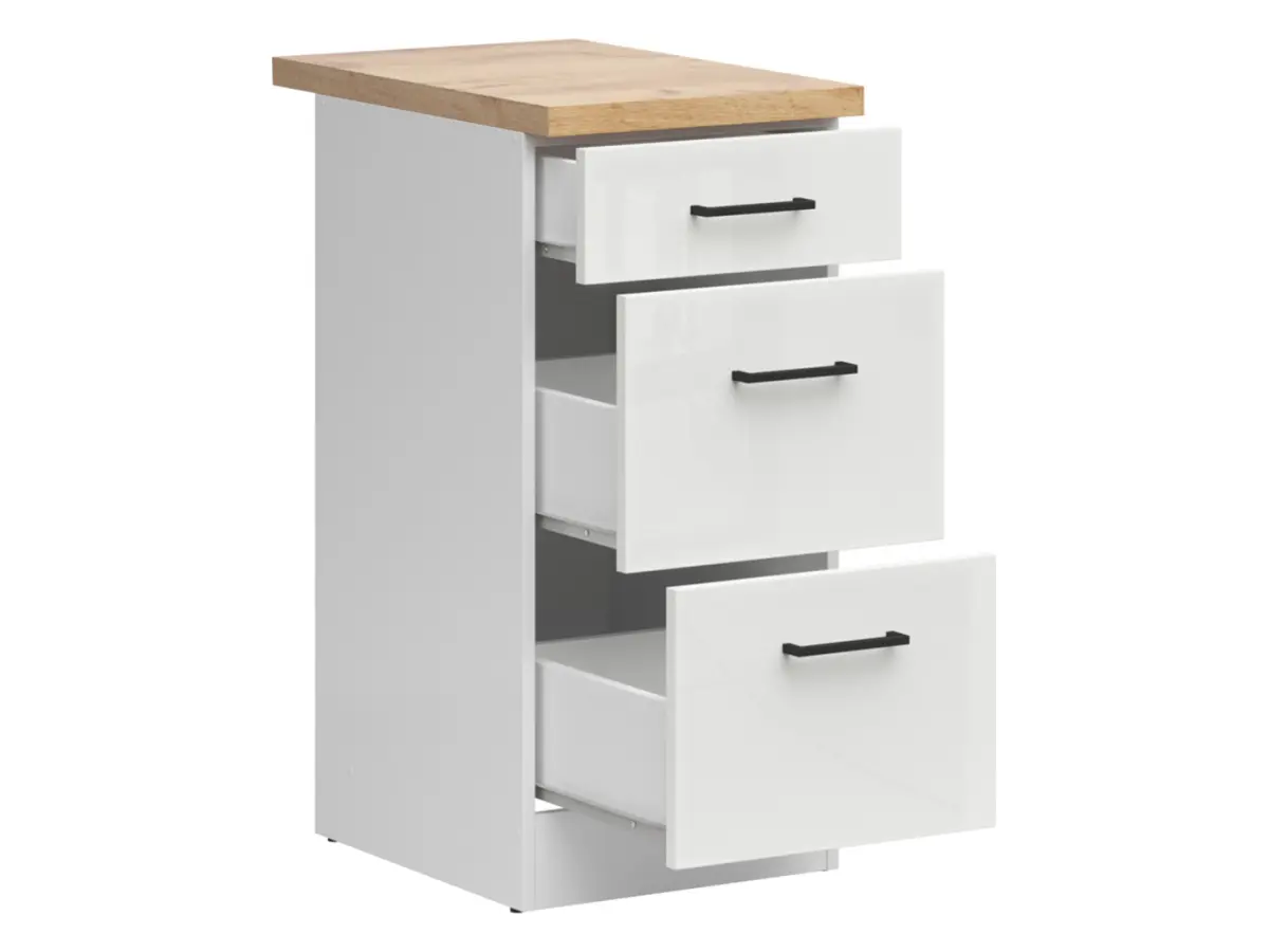 Mueble bajo de cocina Junona Line 40 cm con cajones brillo tiza con encimera