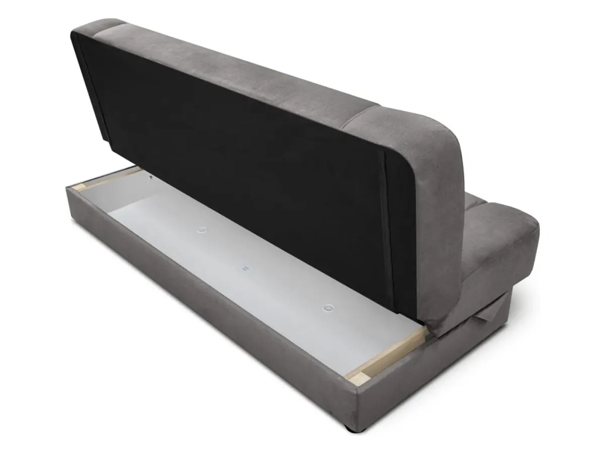 Sofá cama de tres plazas Lami plegable con arcón gris