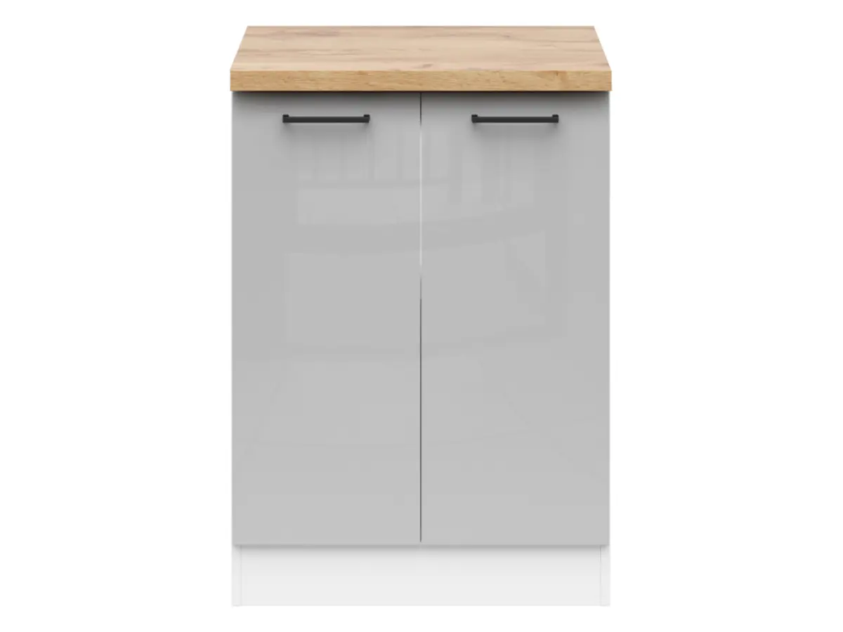 Armario de cocina inferior Junona Line 60 cm de dos puertas gris claro brillo con encimera