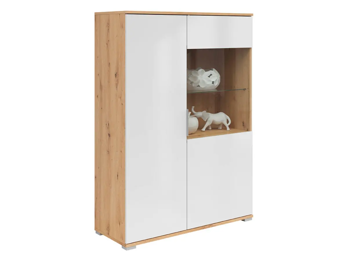 Display cabinet Zele 90 cm with 2 doors artisan oak/white gloss