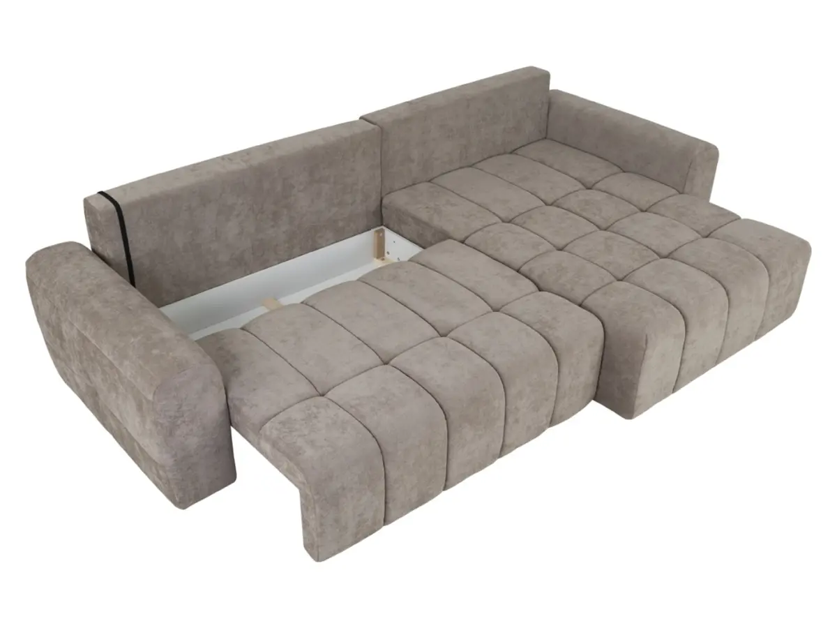 Sofá rinconera derecho Chill_Me convertible con arcón de chenilla marrón