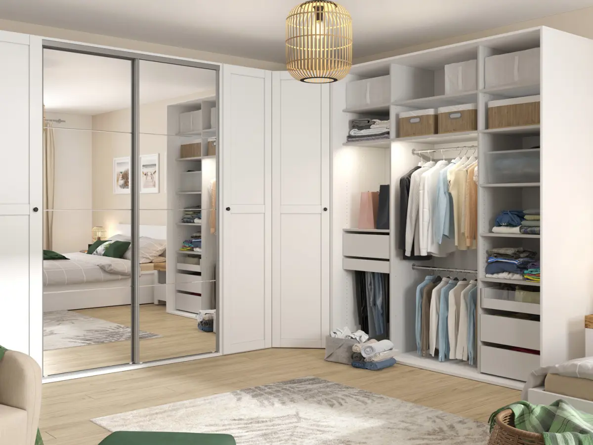 Armario modular Flex 250 cm corredero con puertas y espejo blanco
