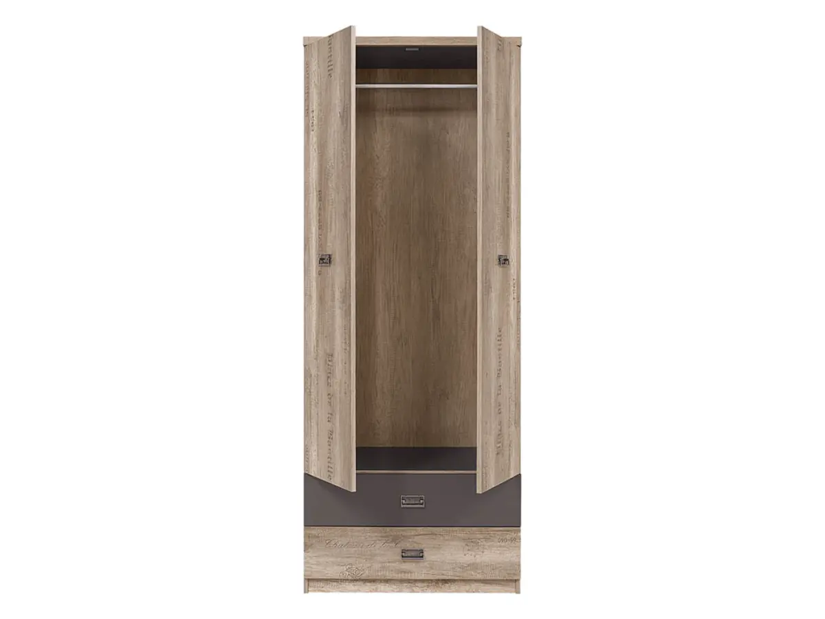 Armario de dos puertas Malcolm 80 cm con cajones roble canyon monument estampado
