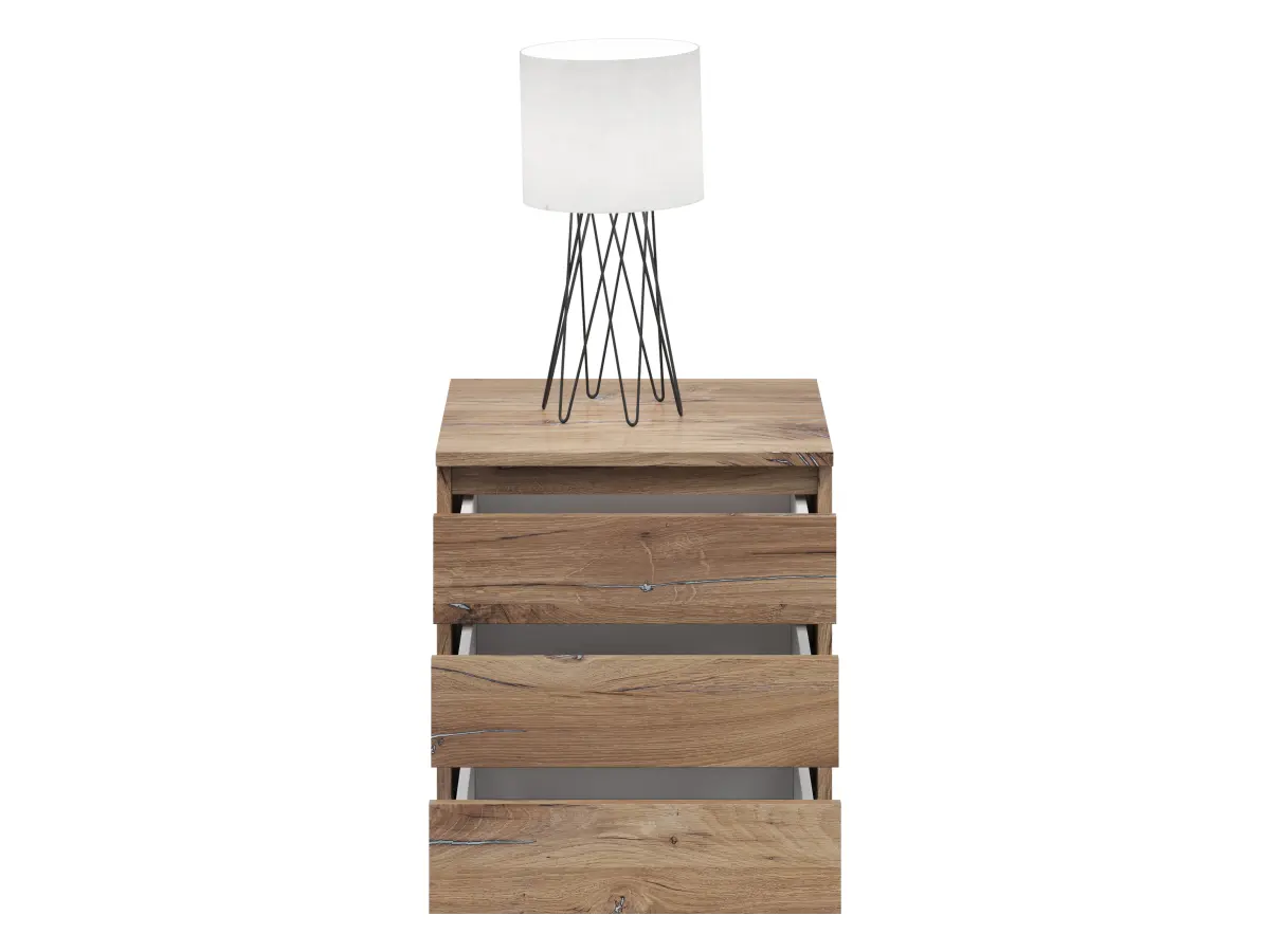 Mesita de noche Saturn 45 cm con 3 cajones roble flagstaff oscuro