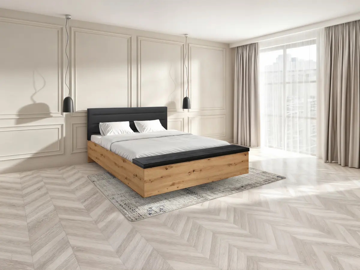 Cama Ostia 140x200 con somier y contenedor roble artisan