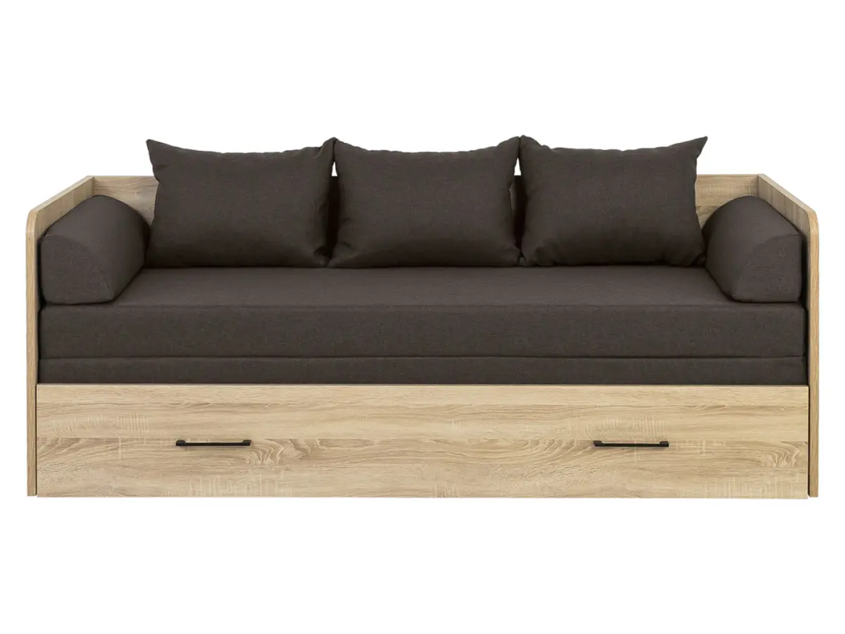 Cama extensible Tetrix roble sonoma 80-160x200 con contenedor colchón y cojines marrón