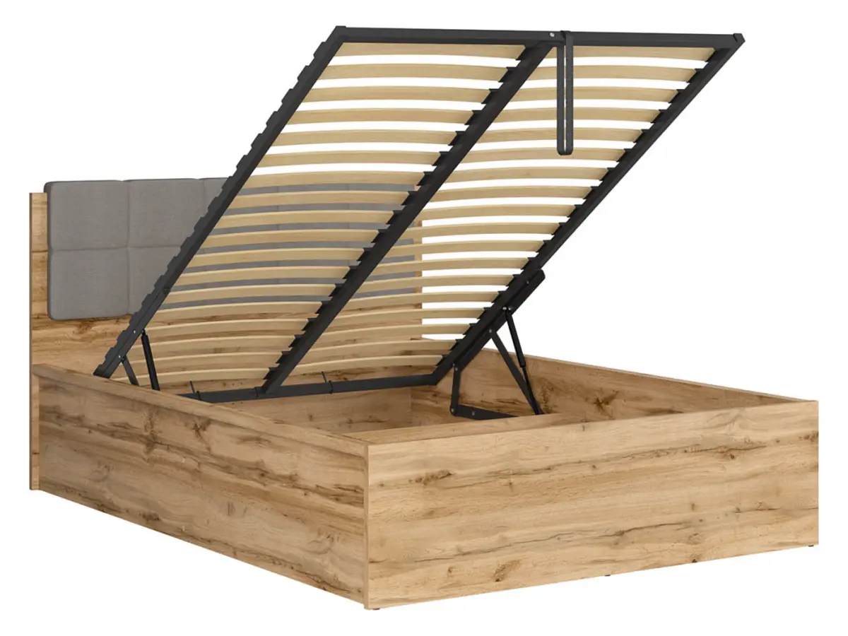 Cama Tetrix 140x200 con somier y contenedor roble wotan
