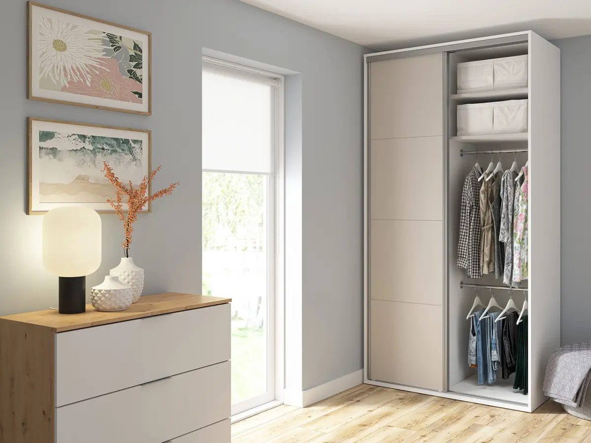 Armario de puertas correderas Flex 120 cm con espejo blanco/cachemira