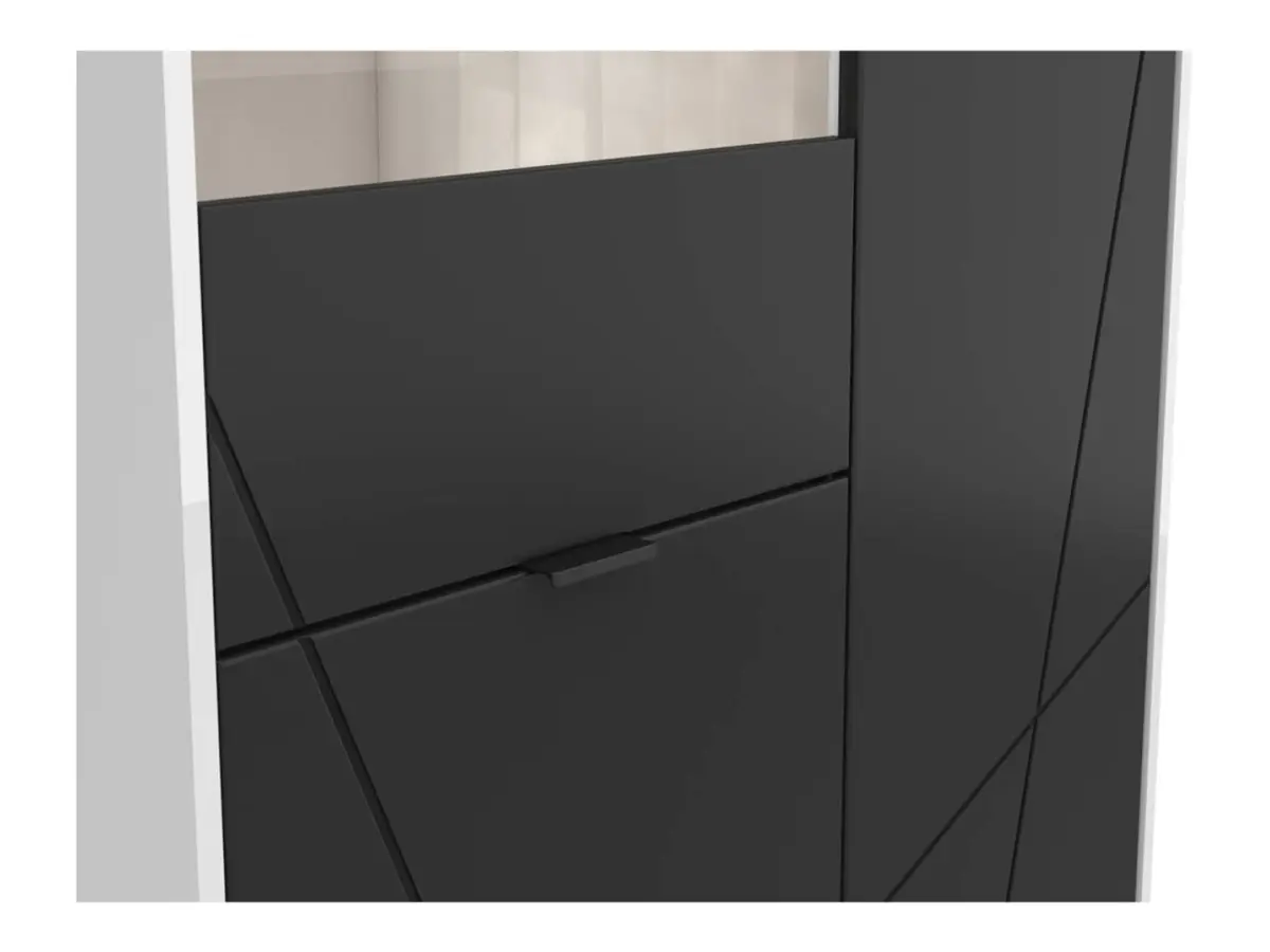 Vitrina Forn 94 cm con 3 puertas blanco brillo/negro mate