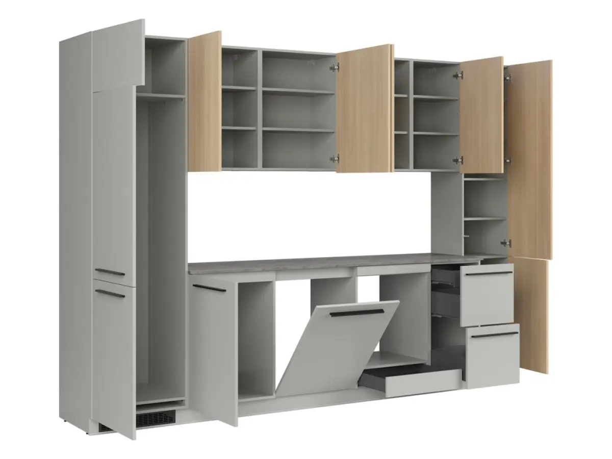 Conjunto de cocina Milino Medium B 332 cm gris/roble con encimera