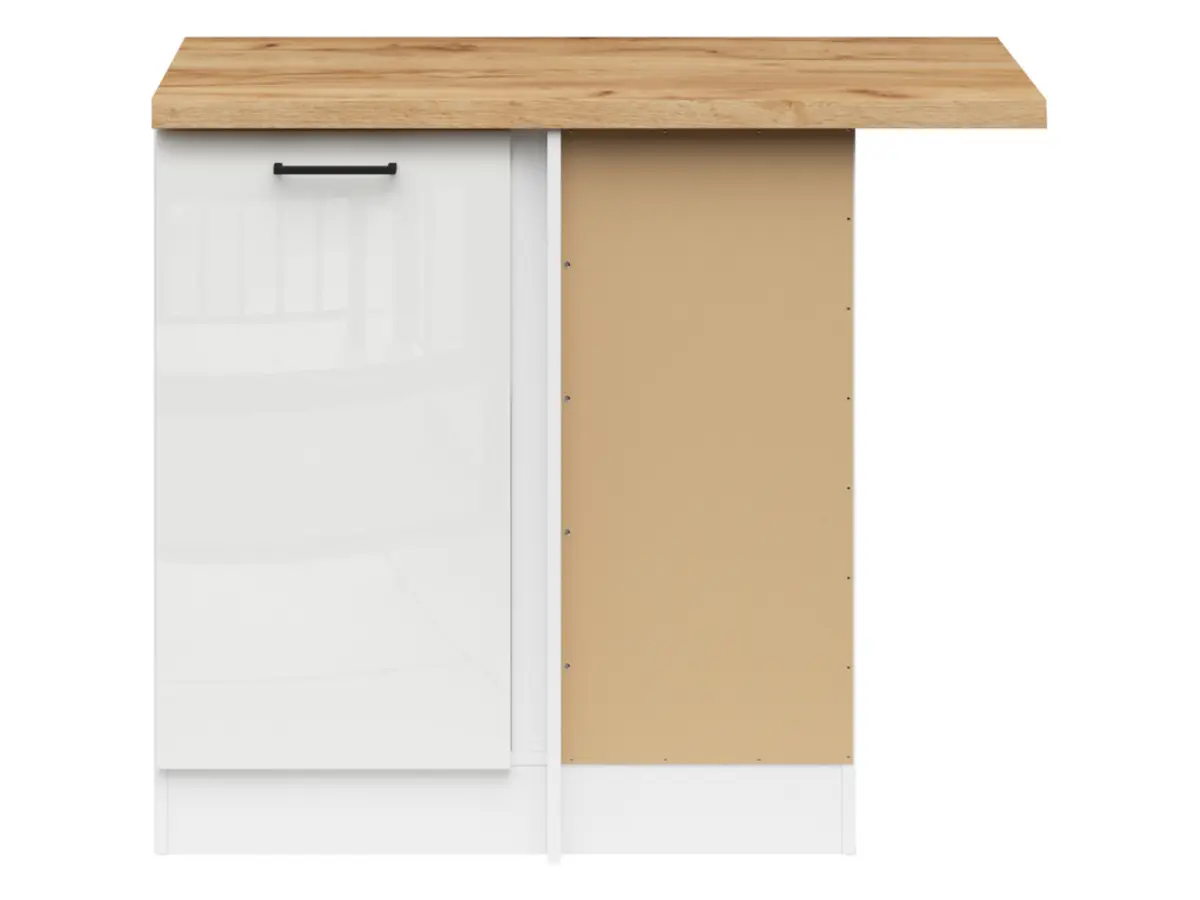 Armario de cocina inferior de rincón Junona Line derecho brillo tiza con encimera para rincón 100x60 cm