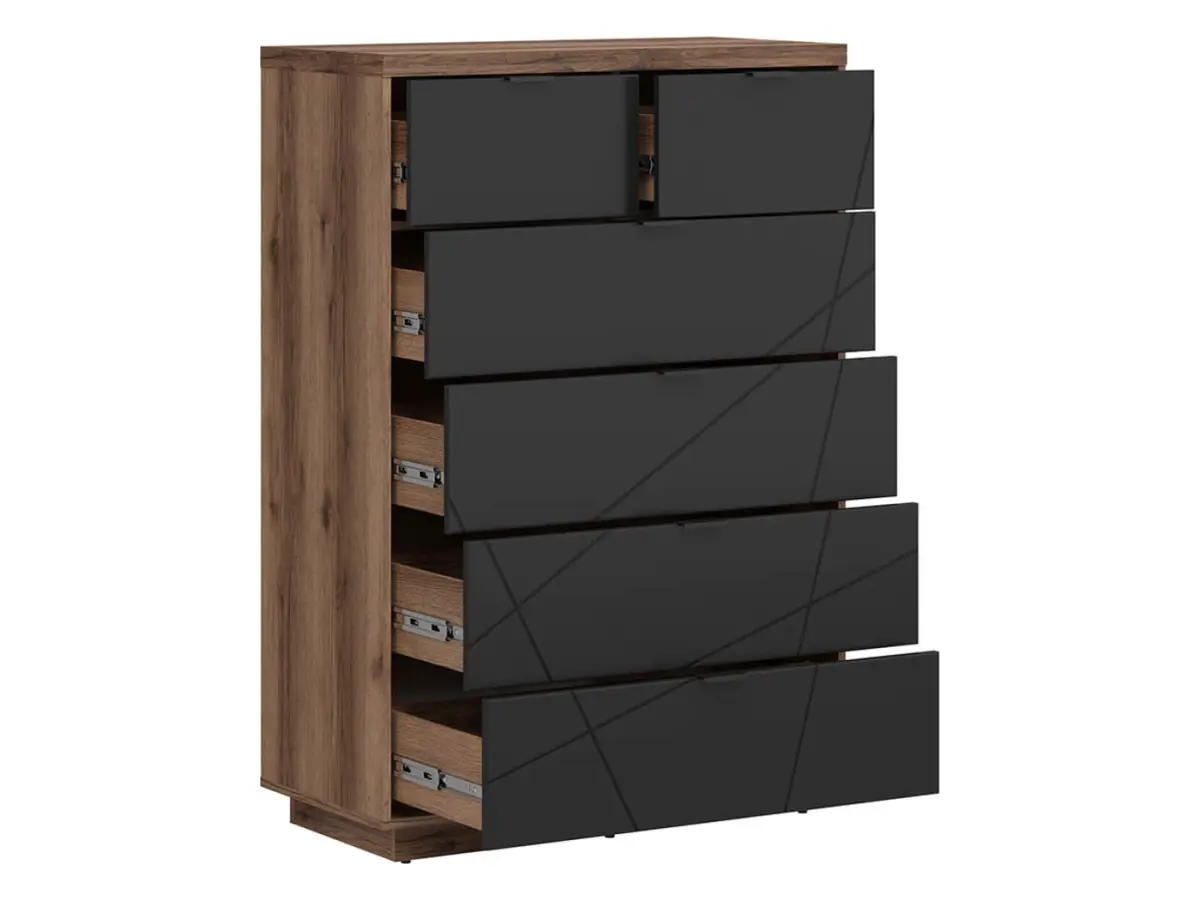 Cómoda Forn 90 cm con 6 cajones roble delano oscuro/negro mate