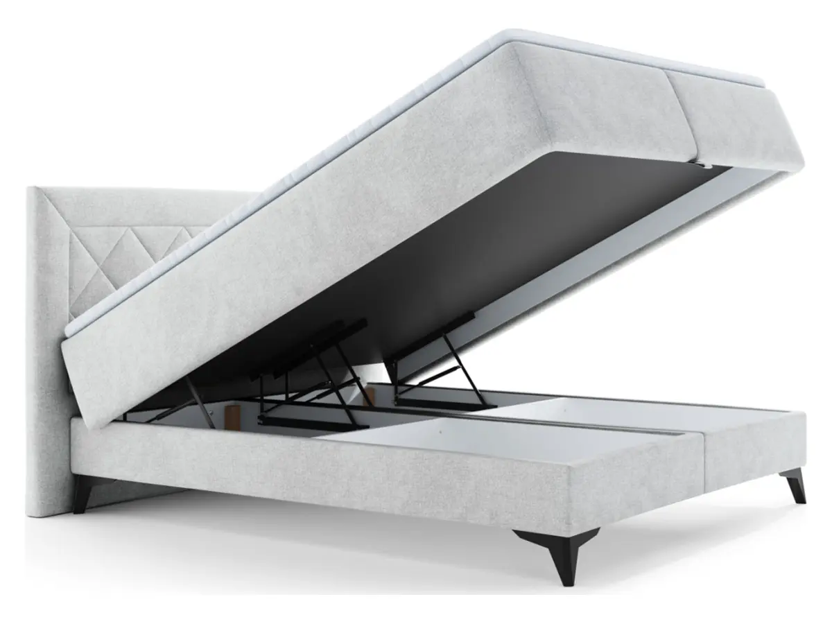 Cama continental Zalea 160x200 con almacenamiento gris