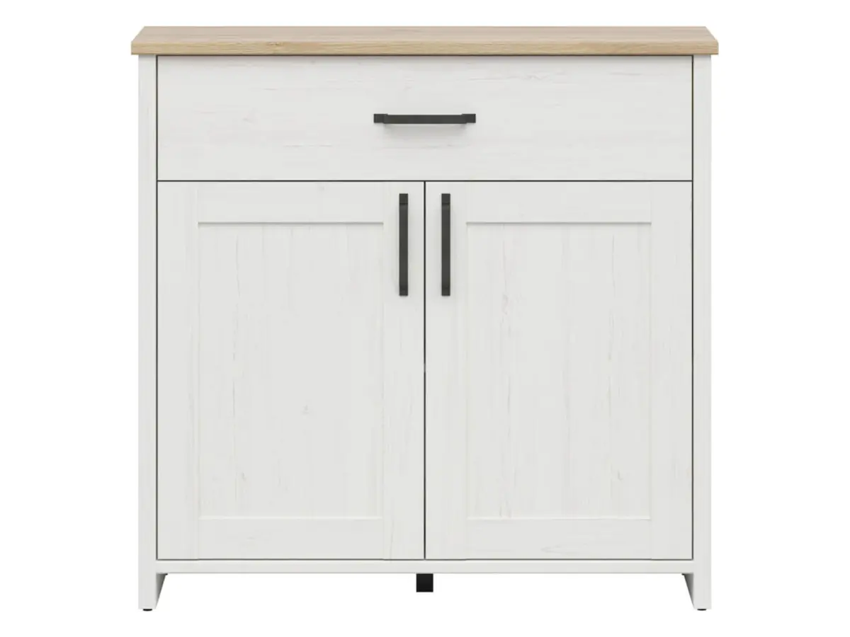 Cómoda Loksa 102 cm con 2 puertas y un cajón pino andersen blanco/roble grandson