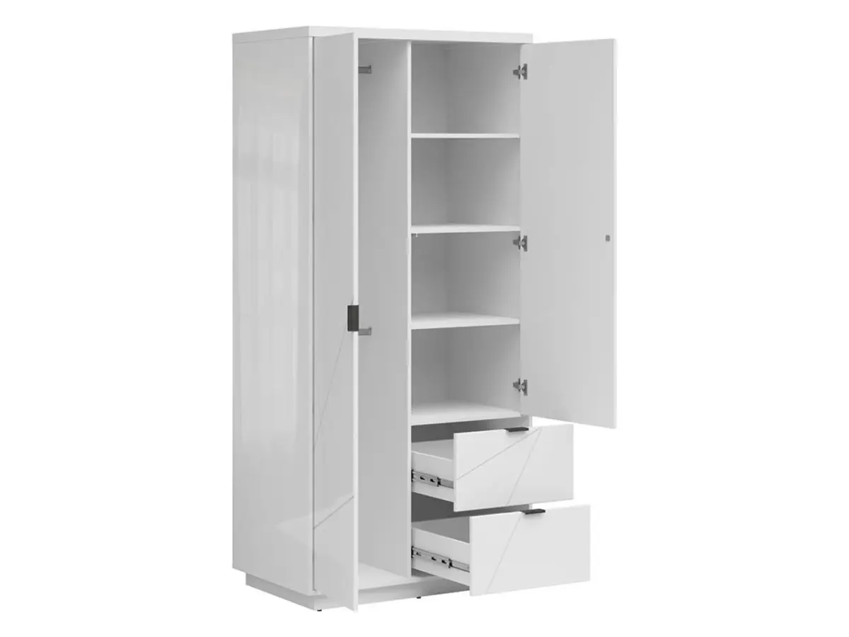 Armario de dos puertas Forn 94 cm con cajones blanco alto brillo