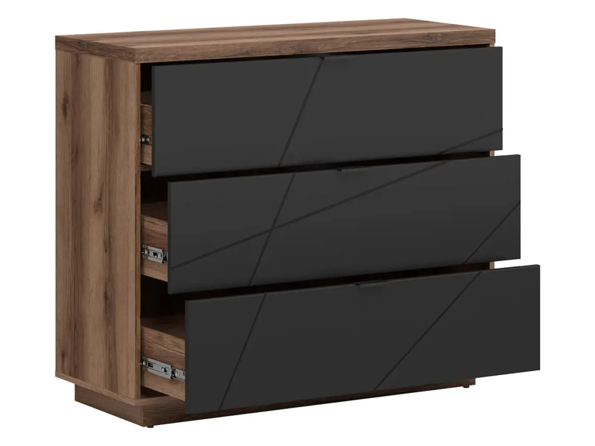 Cómoda Forn 106 cm con 3 cajones roble delano oscuro/negro mate