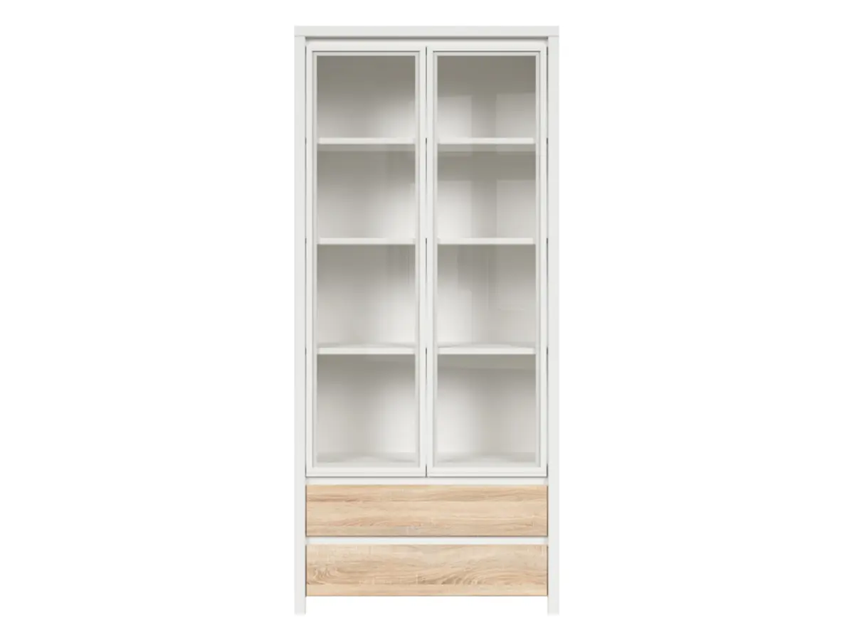 Vitrina Kaspian 90 cm con 2 puertas y 2 cajones blanco/roble sonoma