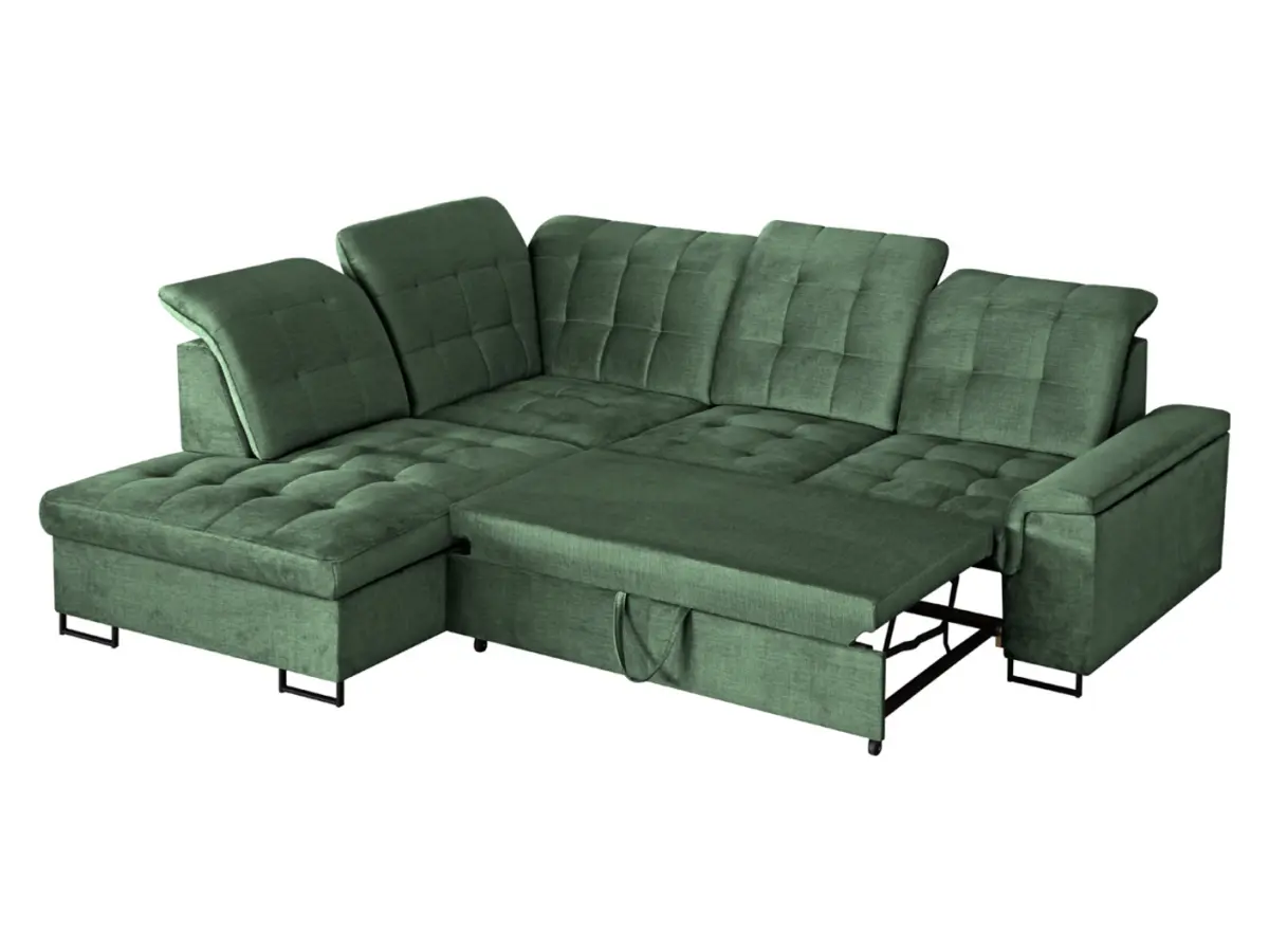 Sofá rinconera izquierdo Aragon extensible con reposacabezas y asiento ajustables verde