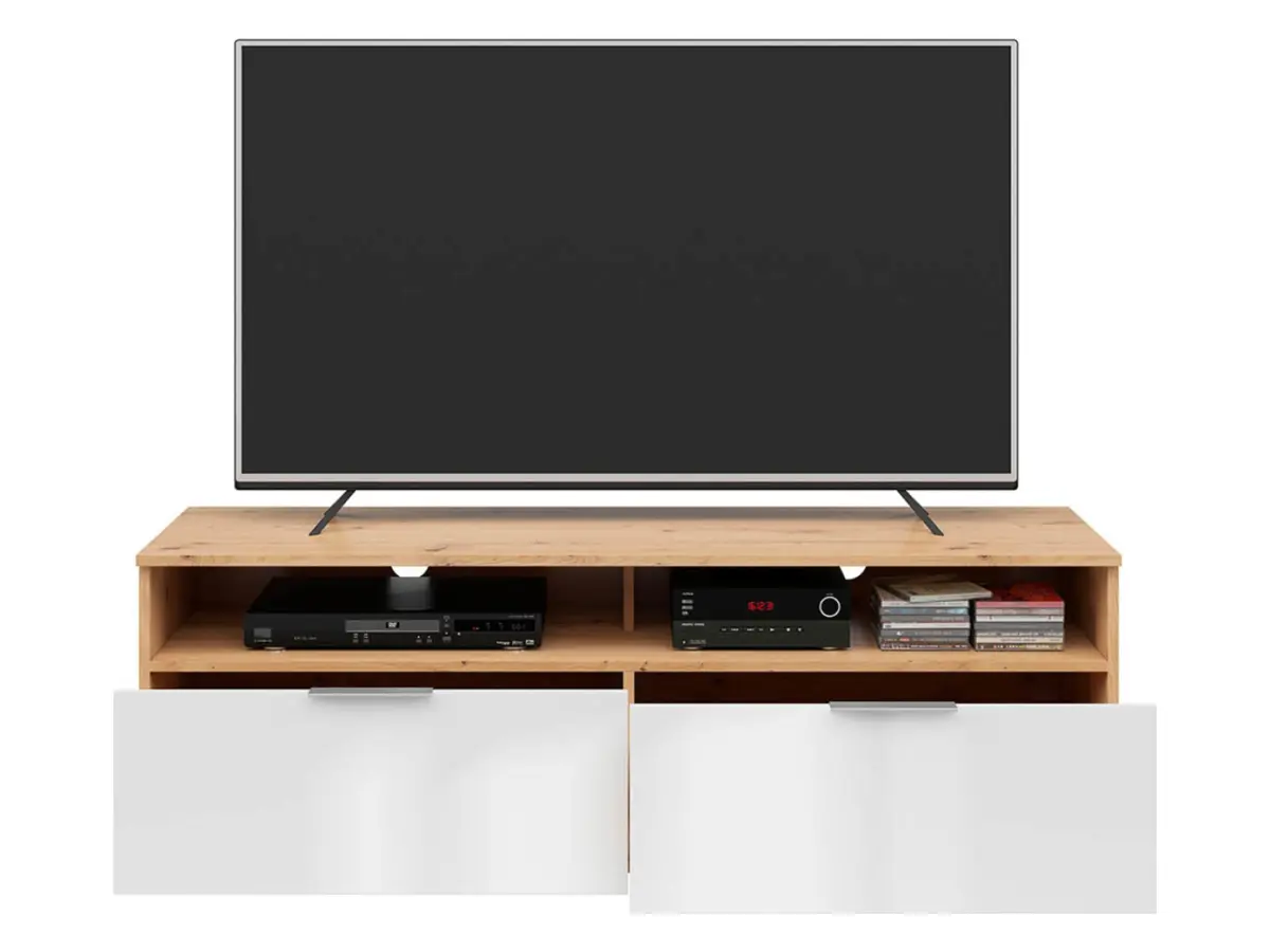 Mueble tv Zele con 2 cajones roble artisan/blanco brillo
