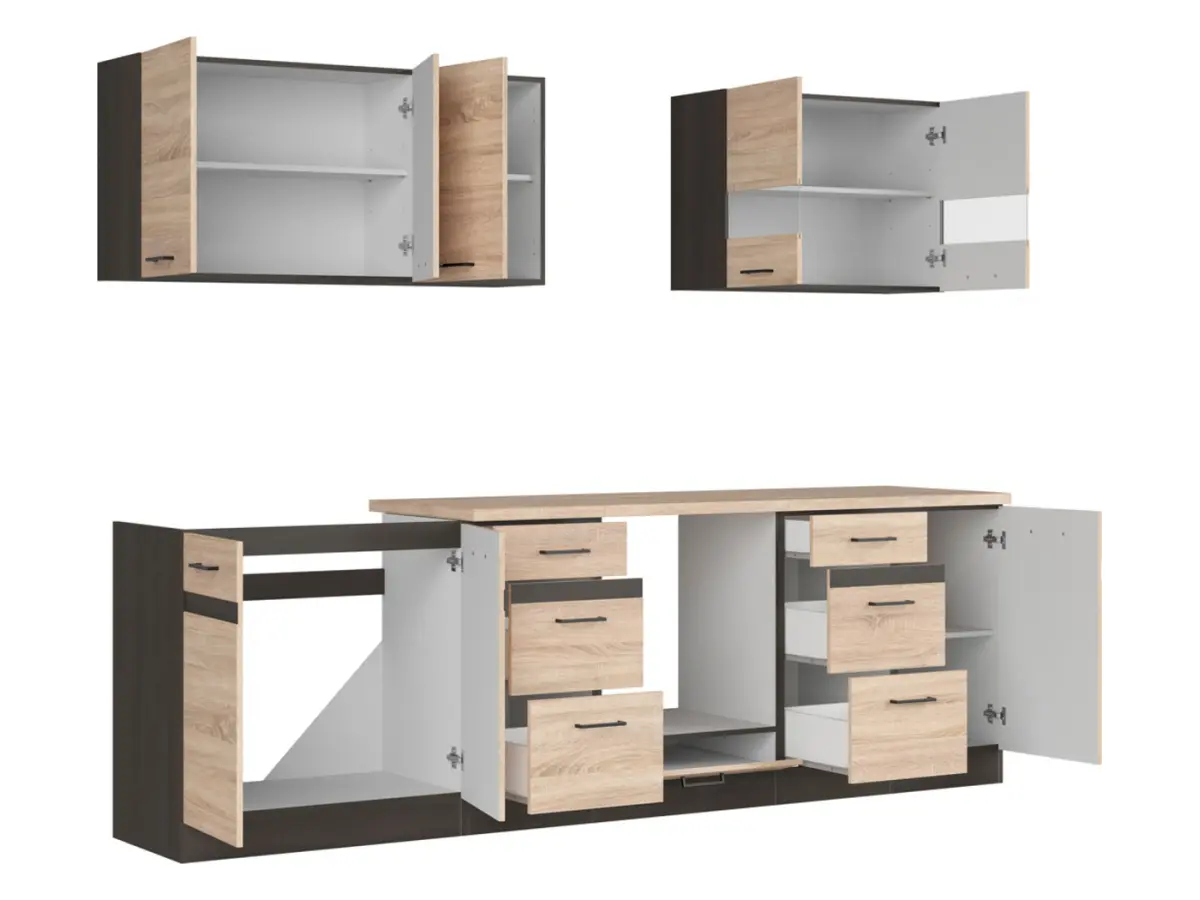 Conjunto de cocina Junona Line 260 cm roble sonoma con encimera