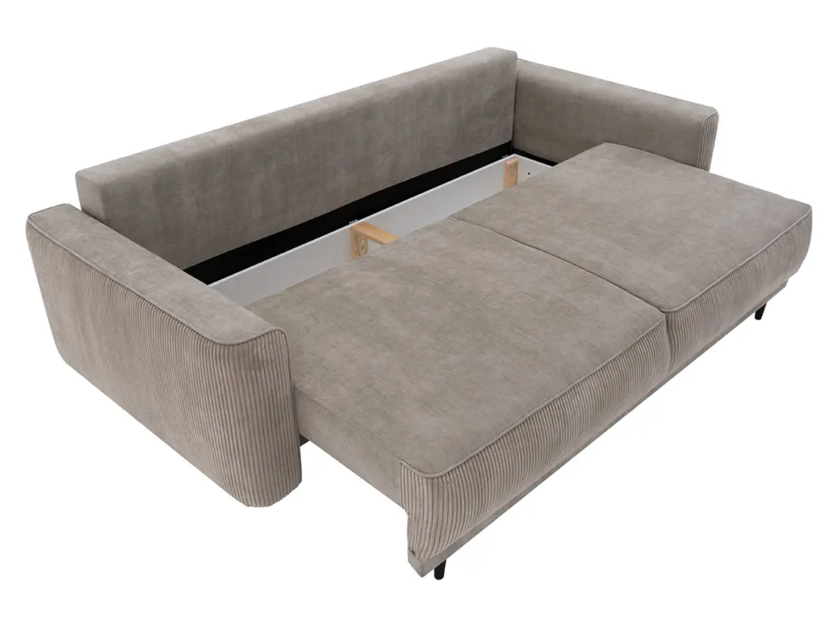 Sofá de tres plazas Larisa 2 convertible con arcón, chenilla beige