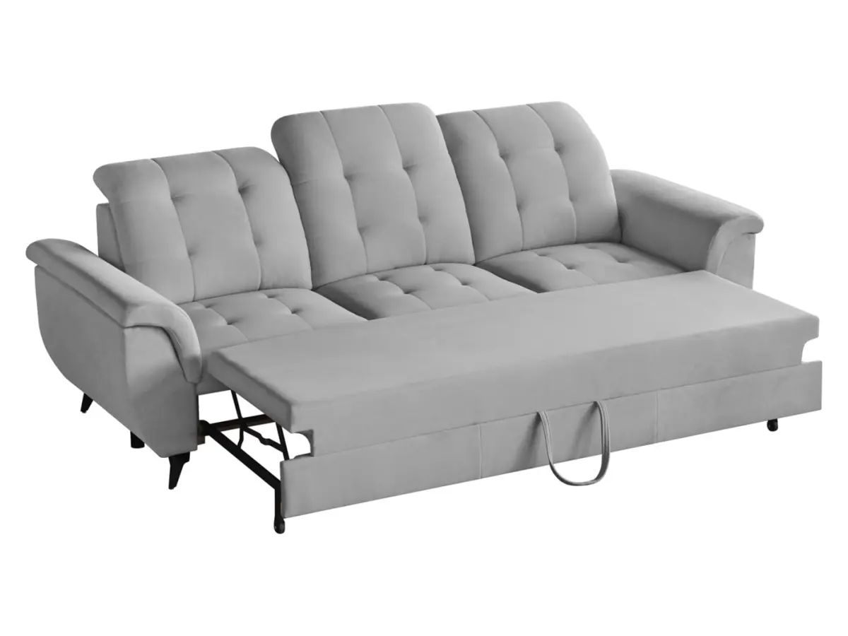 Sofá de tres plazas Doria convertible de terciopelo gris