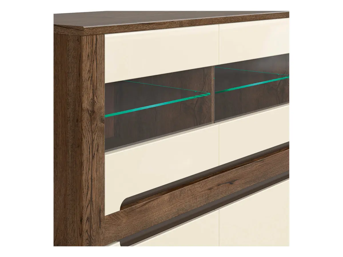 Vitrina Ruso 149 cm con 6 puertas roble april/brillo perlado