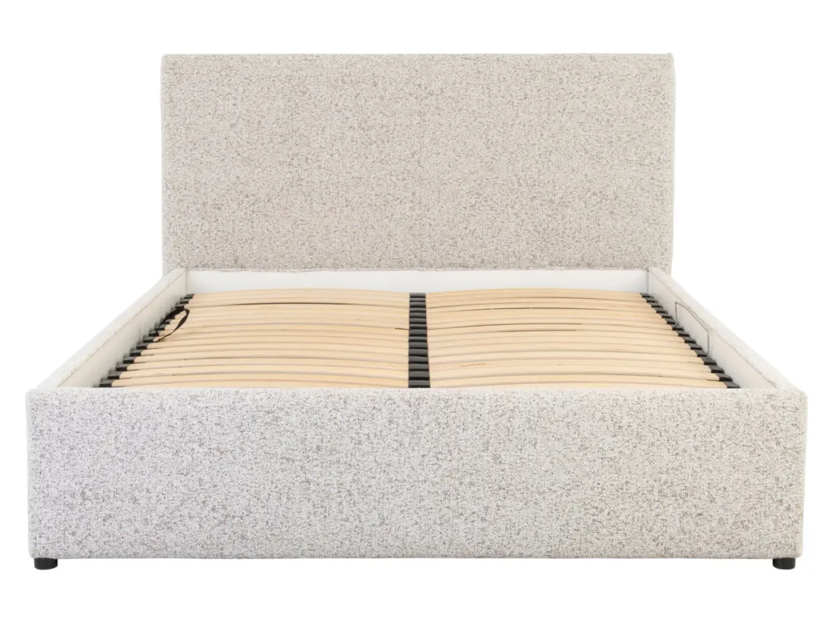 Cama tapizada Tripo 160x200 con somier y arcón beige