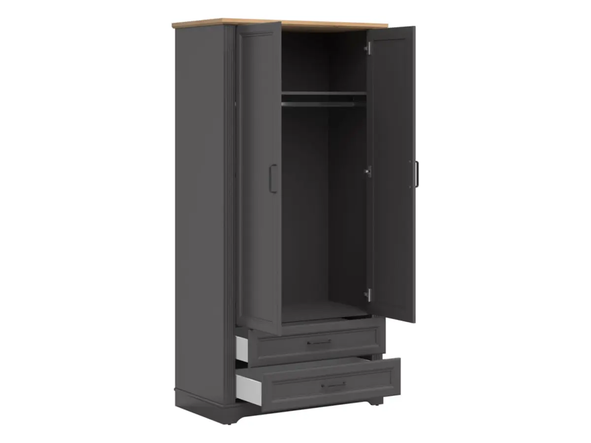 Armario de dos puertas Tolmin 100 cm con 2 cajones grafito/roble artisan