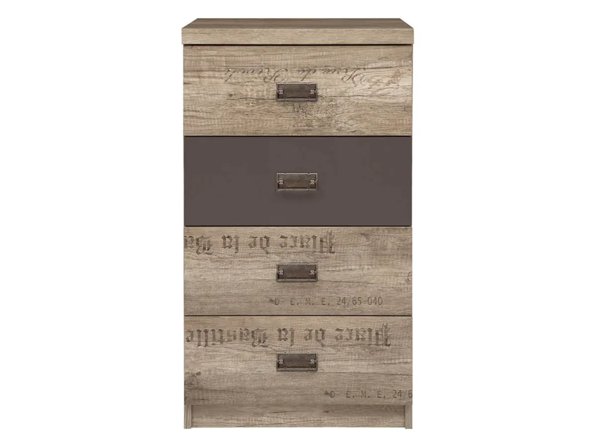 Cómoda Malcolm 50 cm con 4 cajones roble canyon monument/gris wolfram/roble canyon monument estampado