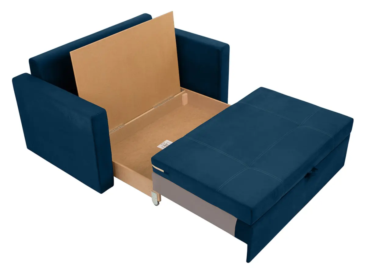 Sofá de dos plazas Bunio III convertible con arcón azul
