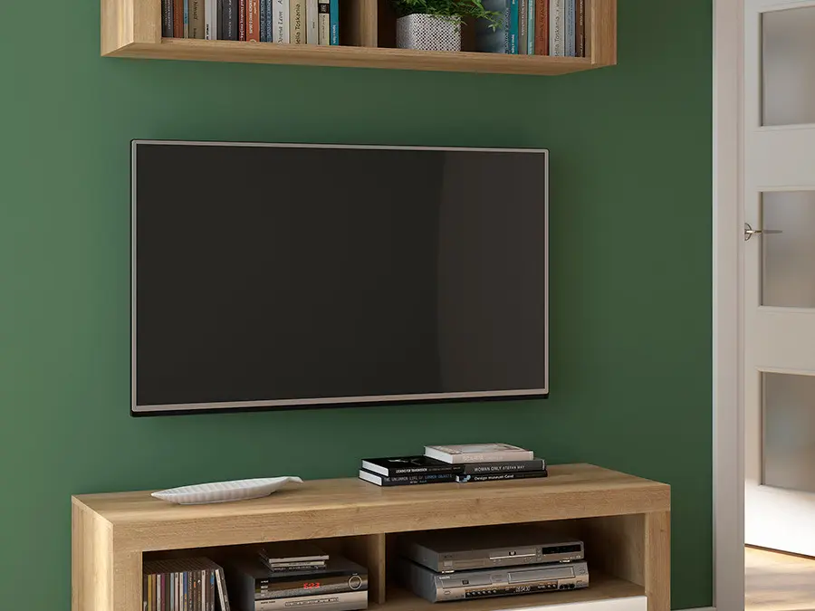 RTV cabinet Balder 135 cm with 2 drawers and a shelf riviera oak/white gloss