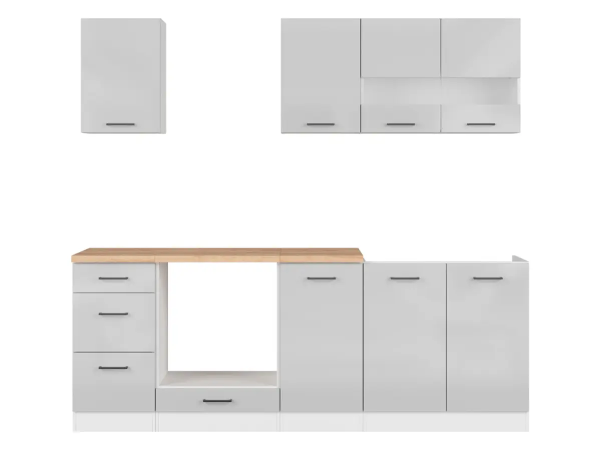 Кухонний гарнітур Junona Line 220 см світло-сірий глянець зі стільницею