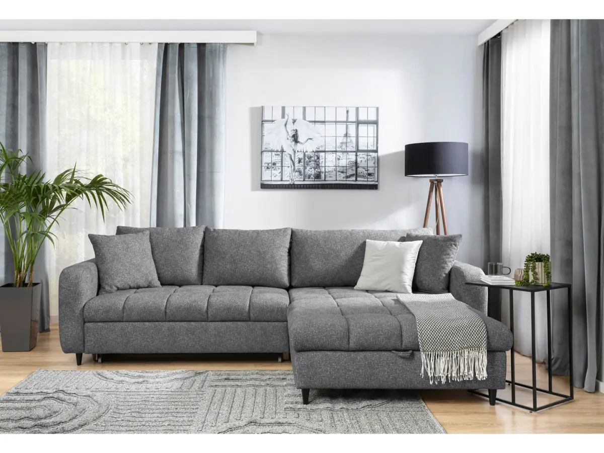Sofá rinconera universal Twist New desplegable con arcón gris