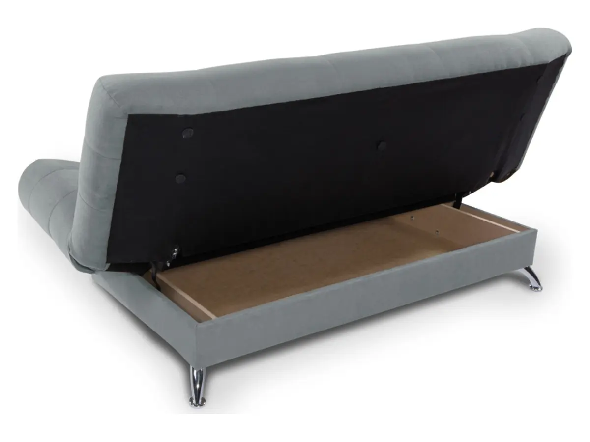 Sofá cama de tres plazas Viola con contenedor gris