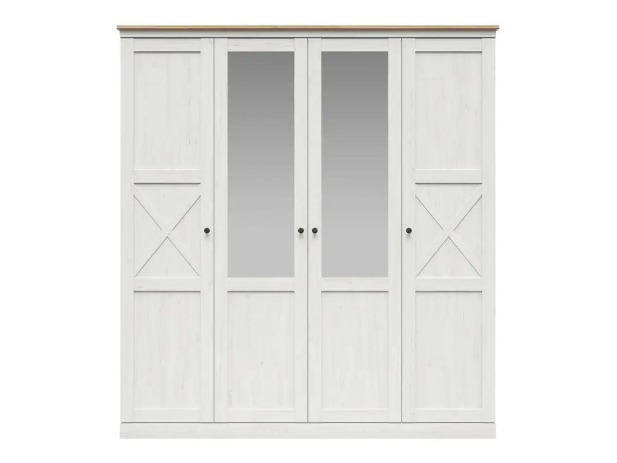Armario de cuatro puertas Frija 203 cm con espejo pino andersen blanco