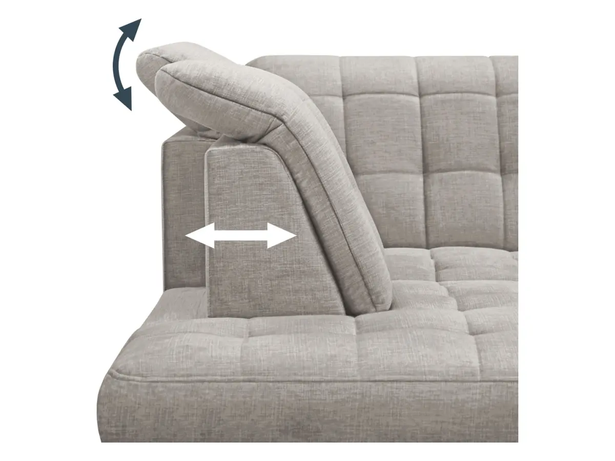 Sofá rinconera izquierdo Aragon extensible con reposacabezas y asiento ajustable beige