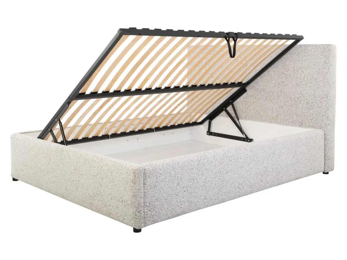 Cama tapizada Tripo 160x200 con somier y arcón beige