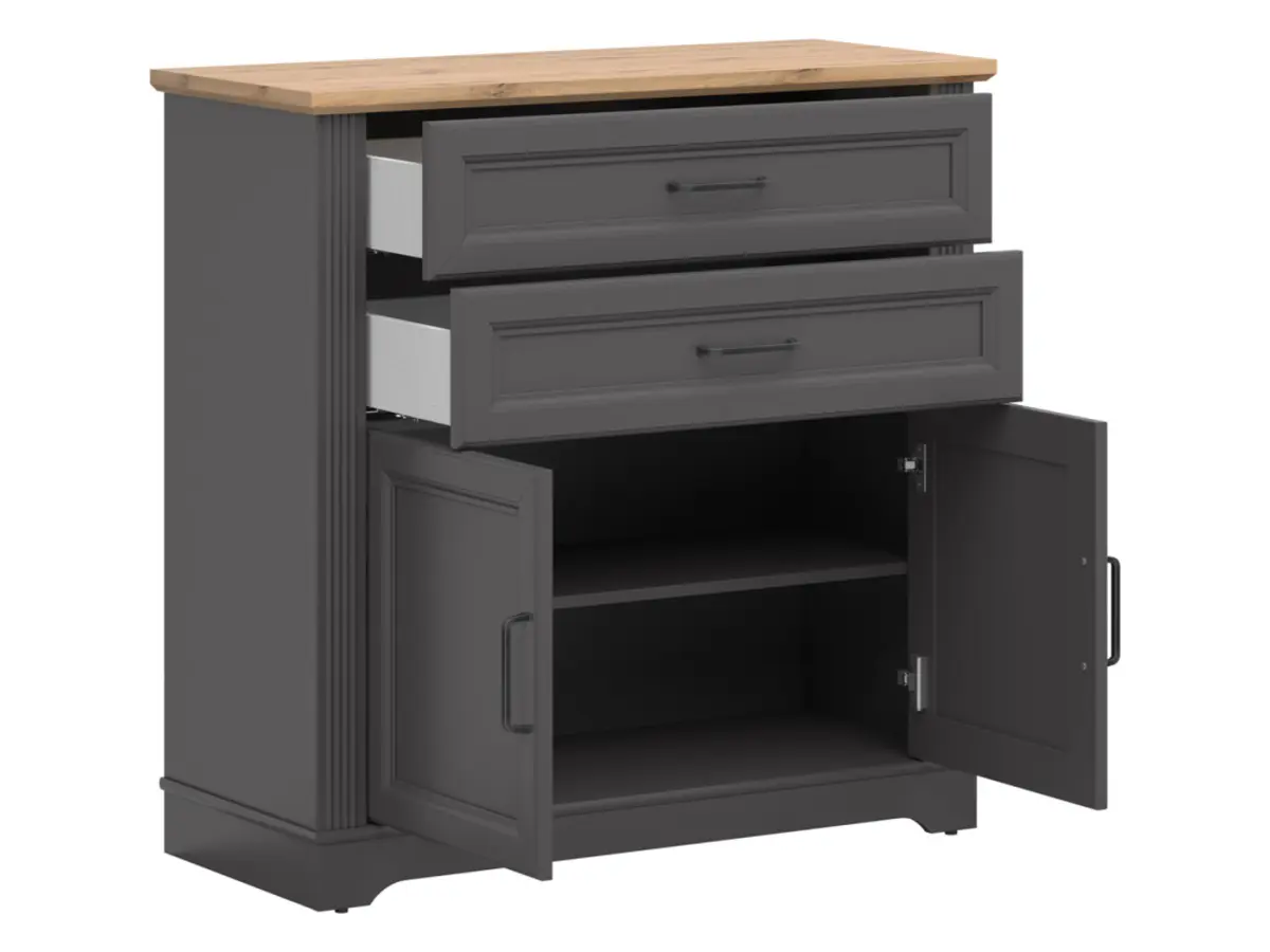 Cómoda Tolmin 100 cm con 2 puertas y cajones grafito/roble artisan