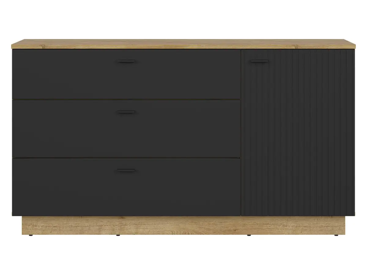 Cómoda Zenda 150 cm con puertas y 3 cajones roble waterford/negro