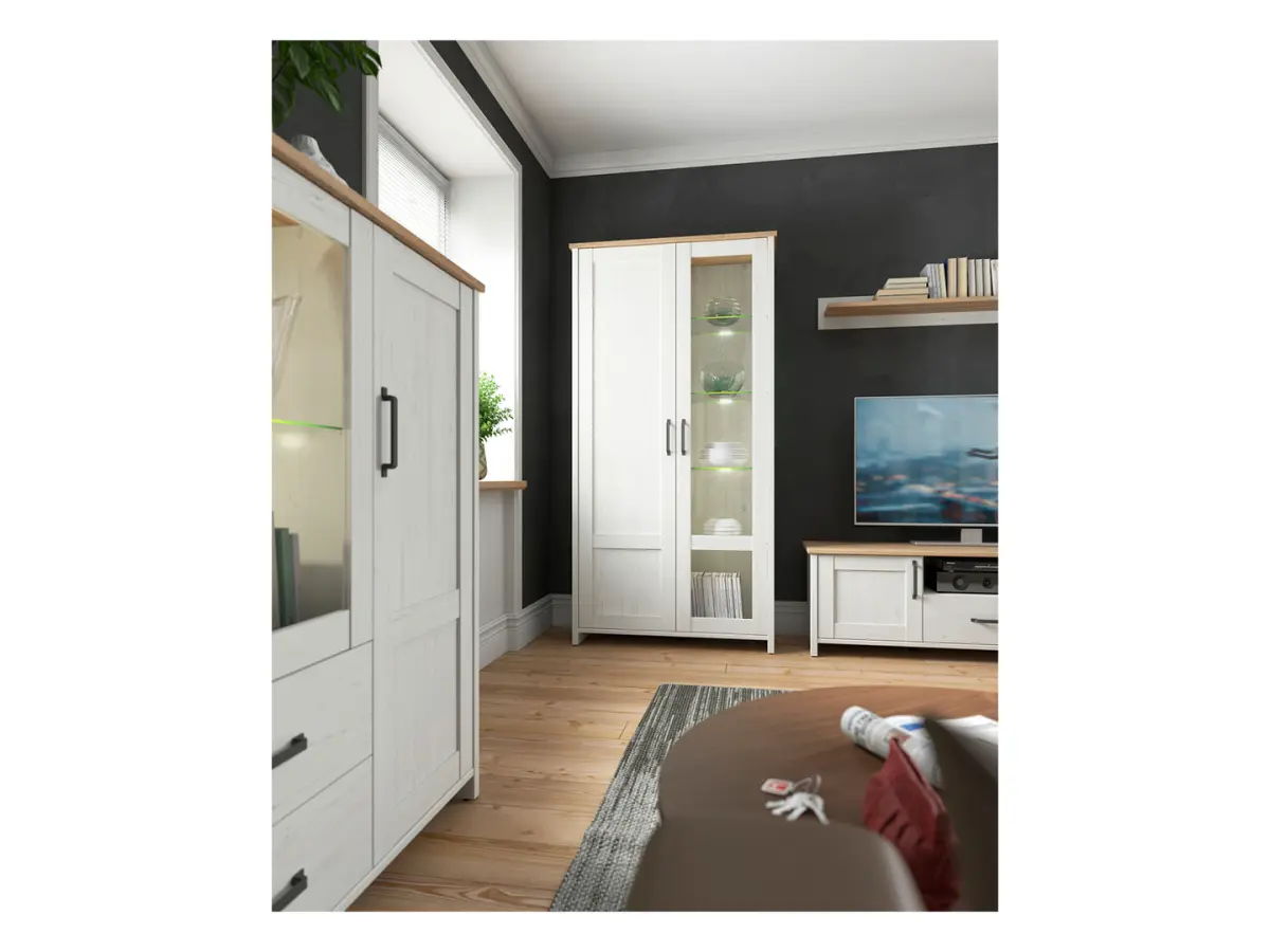 Vitrina Loksa 102 cm con 2 puertas pino andersen blanco