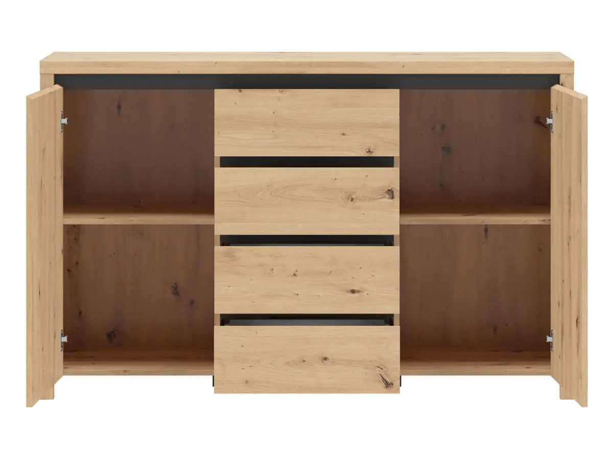 Комод Larios 143 см с 2 дверцами и 4 ящиками дуб артизан/черный