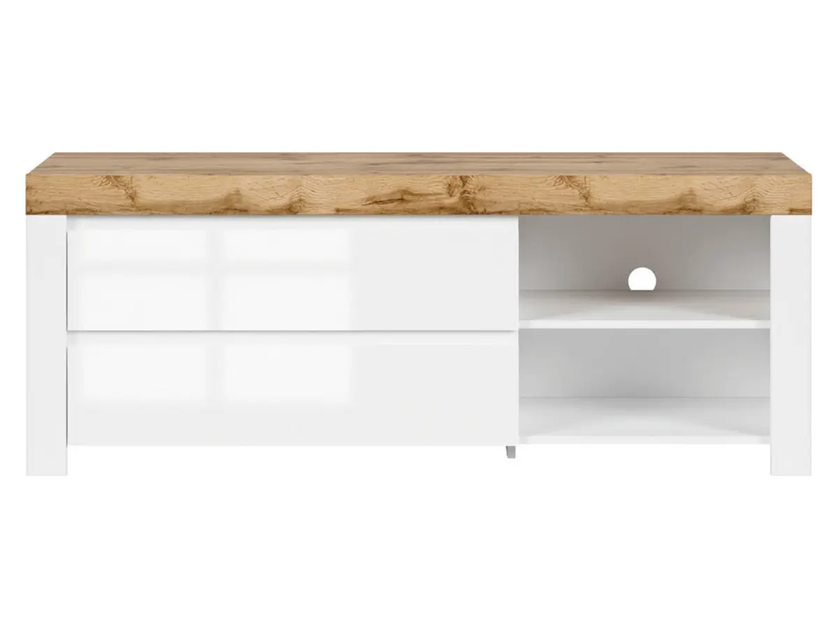 Mueble RTV Holten 156 cm con 2 cajones blanco brillo