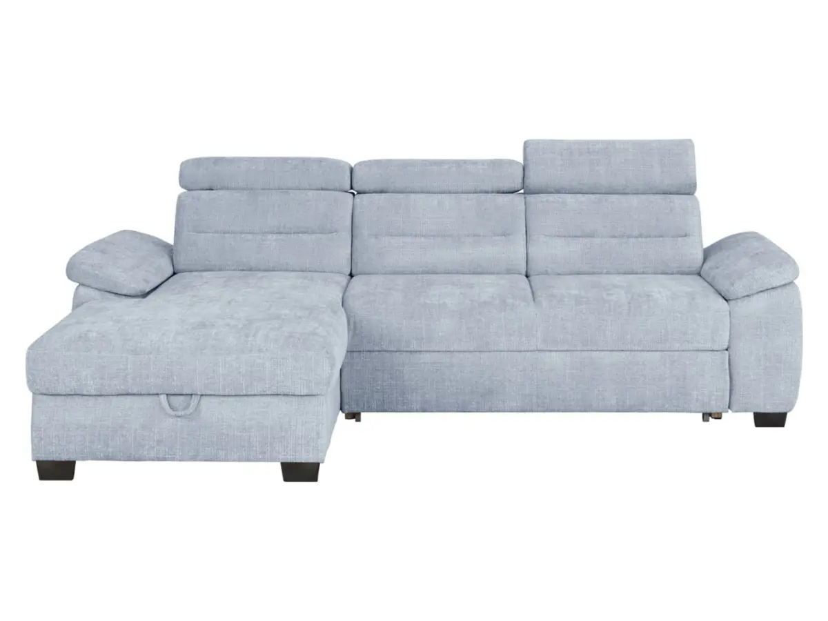 Sofá rinconera izquierdo Aguda convertible con arcón azul